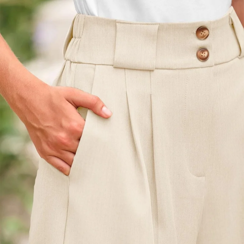 Solid Color Shorts for Women Summer New Elegant Fashion OL Office Lady Short Casual Slim Fit High Waisted Double Button Pants