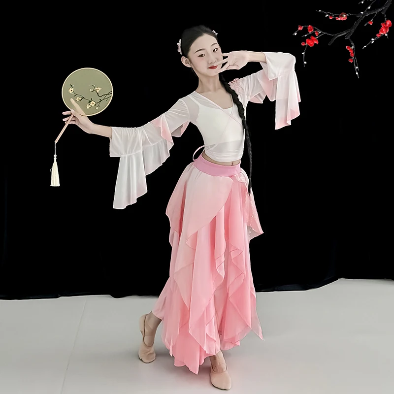 Recién llegado, traje de baile Yangko para niños puesta en escena, Ropa de baile folclórica china para niñas, vestido de baile de abanico nacional