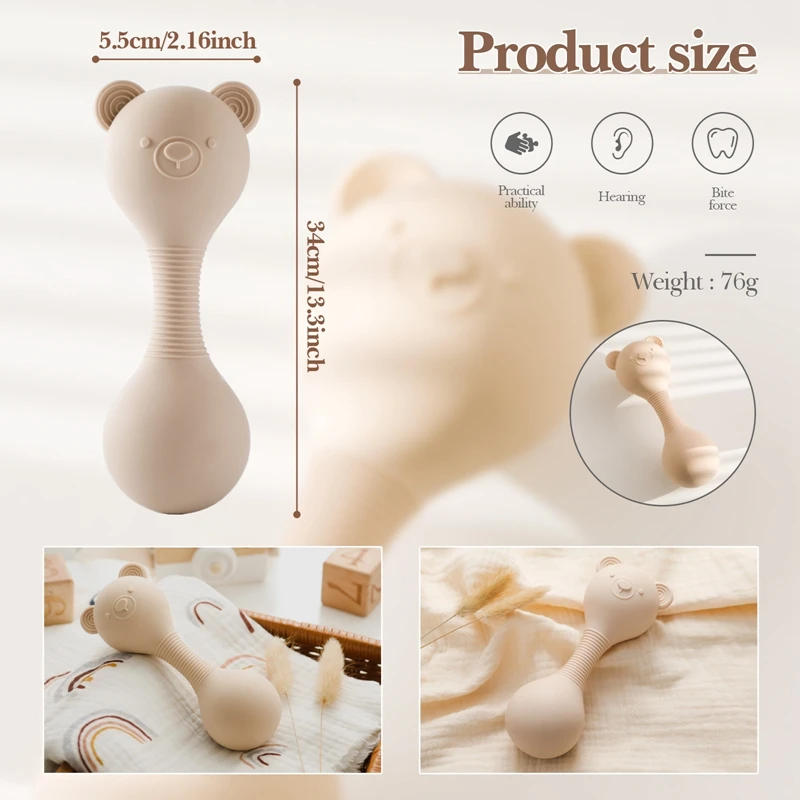 1PC Baby Silicone Maracas Toys Animal Cartoon Bear Sand Hammer Rattles Toys Newborn Rattles BPA Free Silicone Teether Toys Gifts