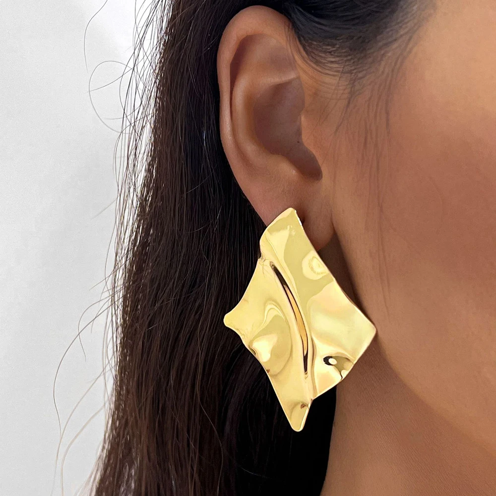 Exagerated Gold Color Metal Geometric Irregular Earrings for Women Personality Statement Glossy Female Dangle Earring Jewelry