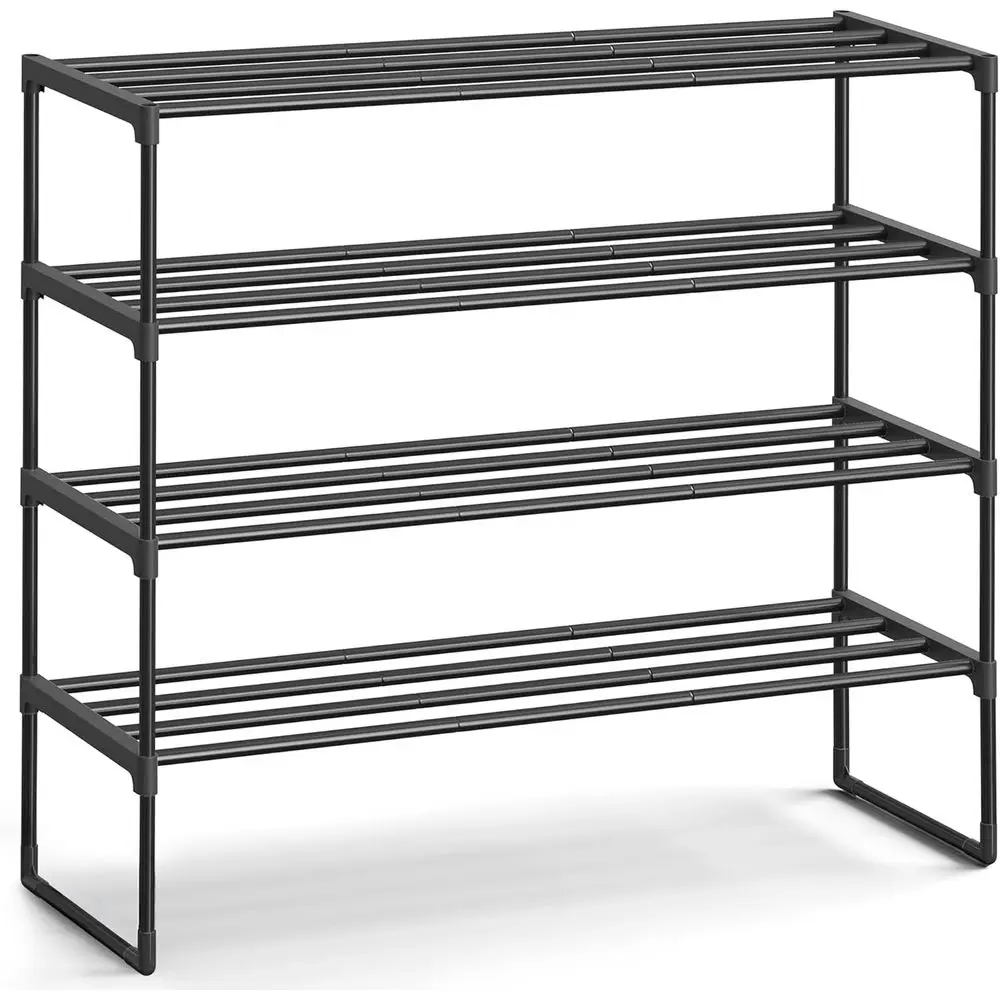 4-Tier Metal Shoe Organizer, Stackable Storage Rack, Holds 20-25 Pairs, Upright or Inverted, 11.8x36.2x29.1, Black