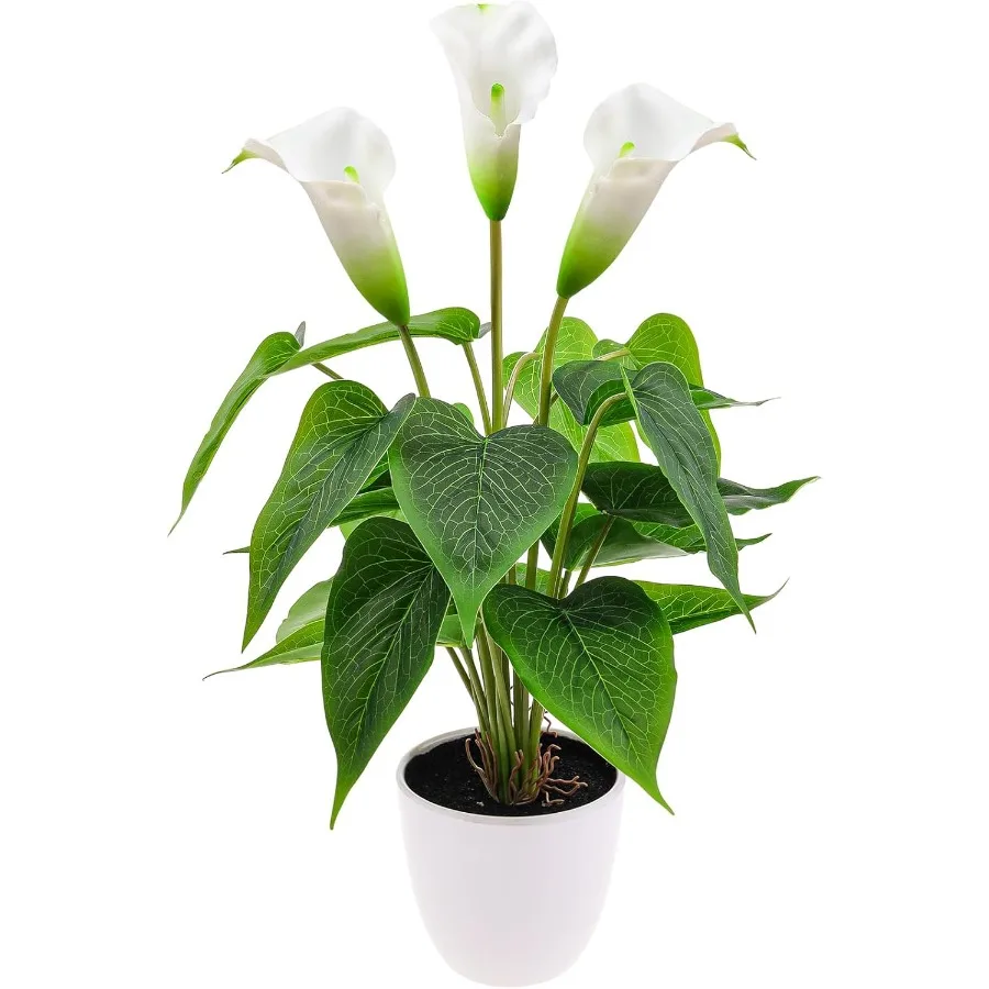 

Artificial Flower 16 Inch Calla Lily Flowers Fake Peace Lily in Pot White Silk Plants Faux Bonsai Realistic Greenery Home Table