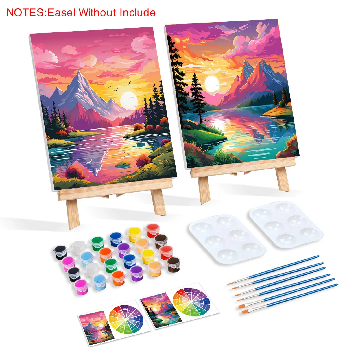 

CHENISTORY 2pcs Framed Sunset Forest Landscape Canvas Painting Kit Pre Drawn Canvas For Painting Kits Sip Party Supplies