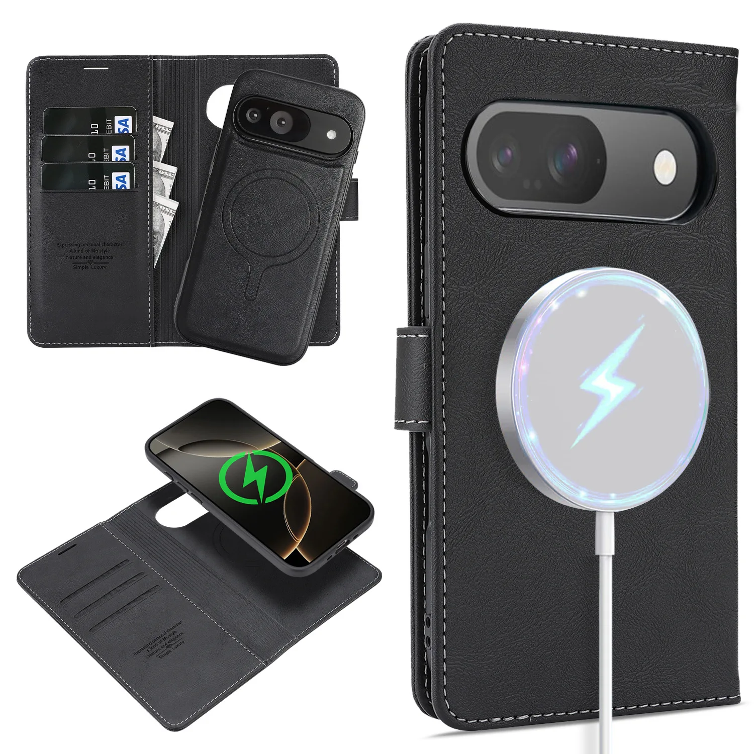 

Case for Google Pixel 10Pro XL 9A Wireless Charging Leather Flip Magnetic Phone Cover Stand Wallet Case Cards Slot New Funda