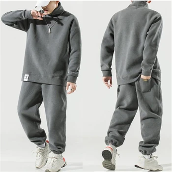 Autunno 2022 Abito caldo da uomo Set da due pezzi Comfort Top in pile e pantaloni elastici in vita Abiti larghi Abbigliamento sportivo di grandi dimensioni all'aperto