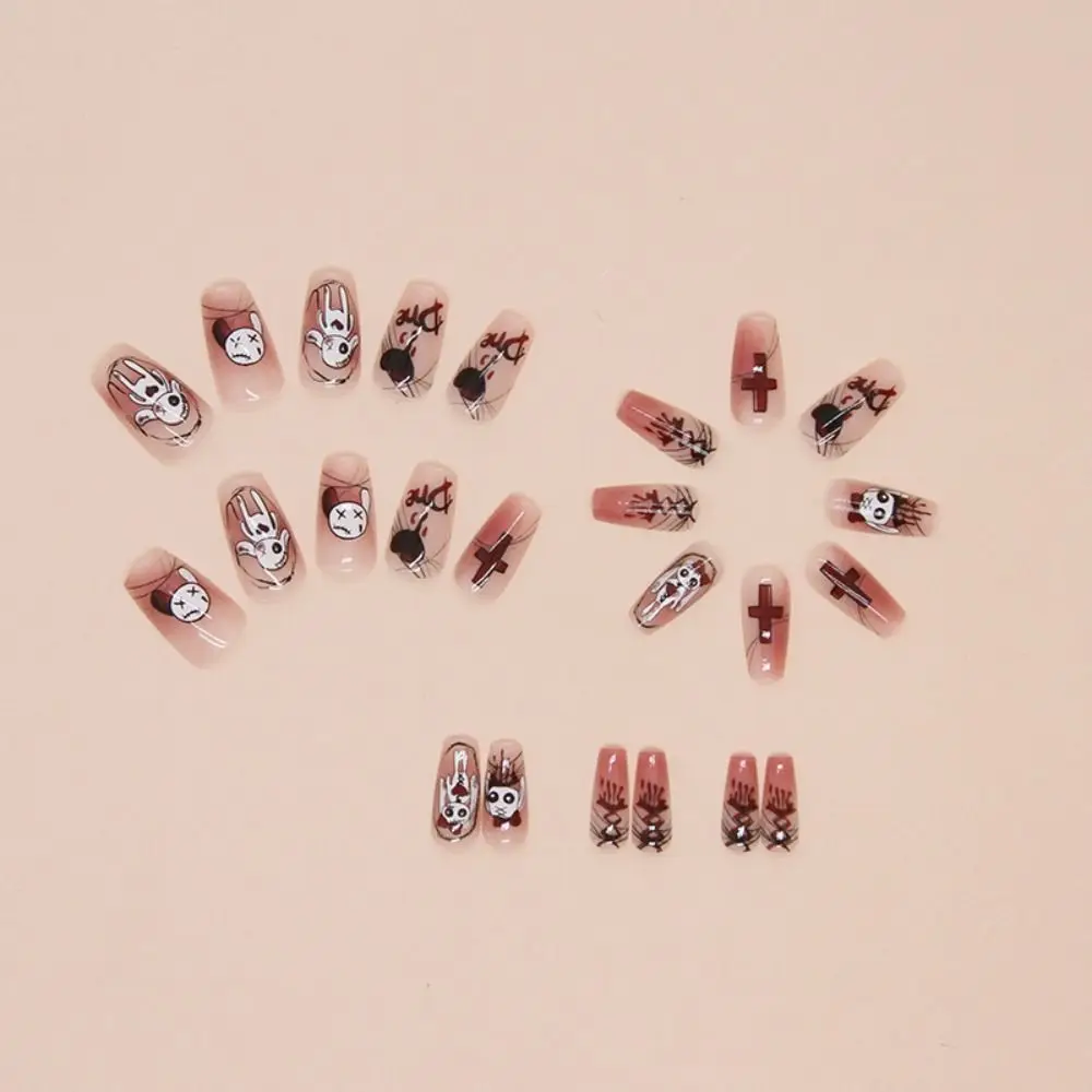 24pcs False Nails Cartoon French Ballerina Nails Art Press on Nails Halloween Fake Nails DIY Manicure Detachable Nail Tip