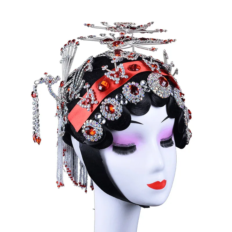 Chinese Traditional Opera Head Set, Huadan Headwear, Hair Accessories, Wooden Diamond Baotou, a Complete Set of Headgear