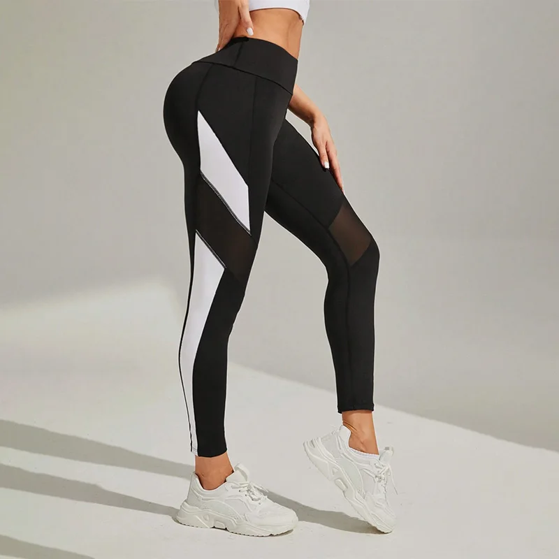 Mesh Colorblocked High Waist Yoga Pants Leggings for Women Tummy Control Workout Leggings for Women