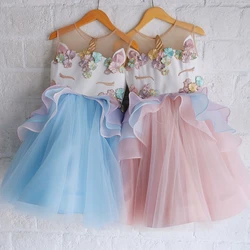 New Unicorn Dress for Girls Embroidery Ball Gown Baby Girl Princess Birthday Dresses for Party Costumes Children Clothing