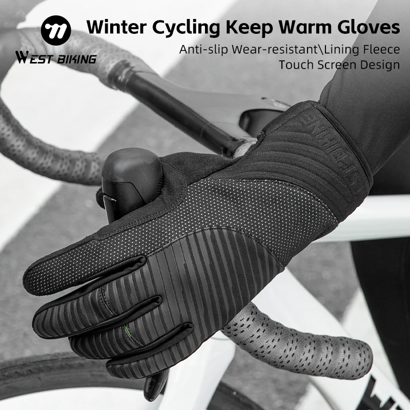 WEST BIKING Touch Screen Warm Cycling Gloves Autumn Winter Thermal Windproof Shock Absorbing Sports Gloves Cycling Equipment