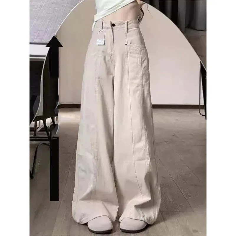 

American Women High Waist Jeans Pants Spring Summer Ladies Wide Leg Denim Trousers 2025 Femme Fashion Straight Cowboy Pantalons