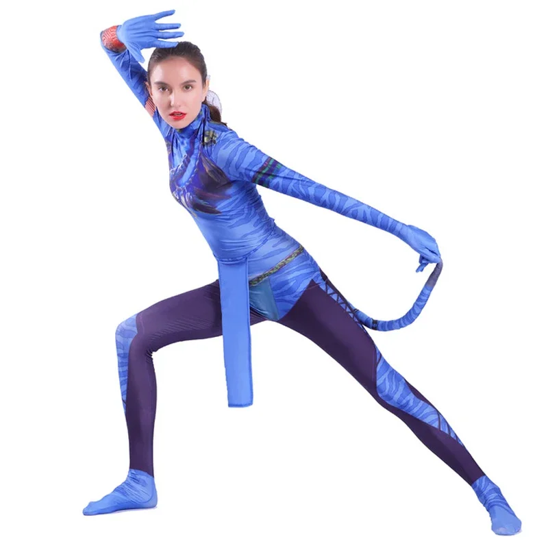 Film Avatar 2 Neytiri Costume Cosplay coda Zentai vestito Spandex battaglia tuta tuta Costume di Halloween donne adulte ragazze
