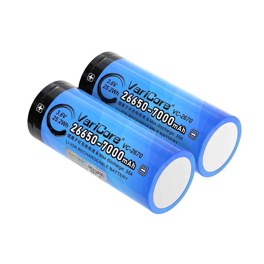 VariCore 26650 7000mAh 大容量 3.6V 35A 充電式リチウムイオン電池、Vaping Mod、懐中電灯、モバイル電源用