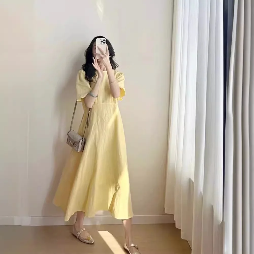 2024 Summer New Arrival Dresses, French Style Tea Break Sensibility Yellow Dress with High-end and Fairy Woodsy Features