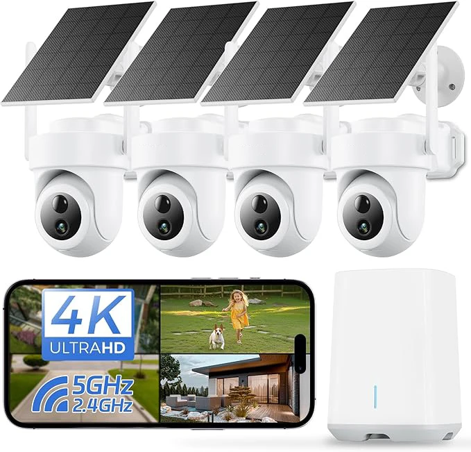 4G Solar-Powered Home Security System 4K Night Vision 4ch Camera 64GB Home Base Local Storage Kits Outdoor