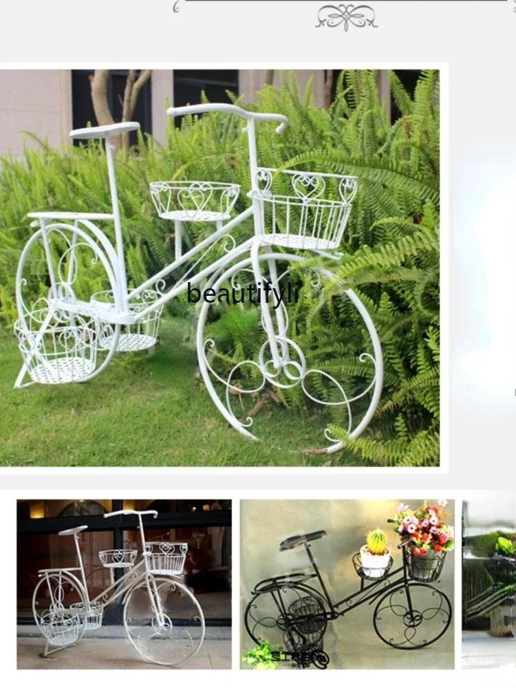 

YJ Outdoor European-Style Wrought Iron Bicycle Flower Rack Balcony Courtyard Shop Window Decoration Decoration
