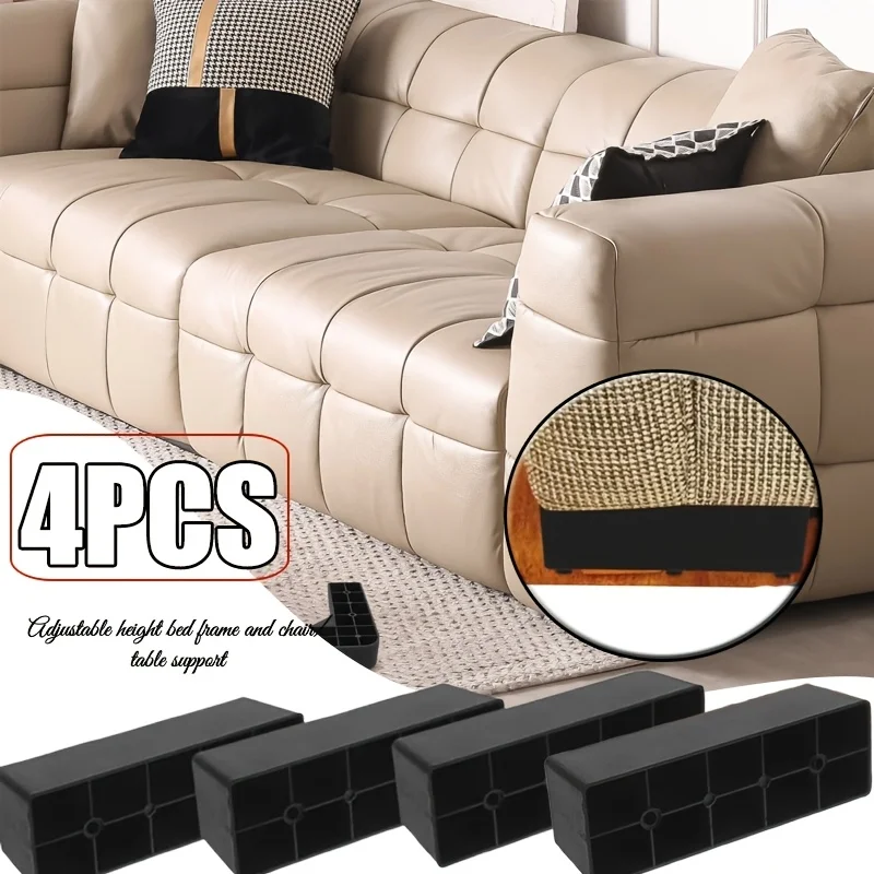 4pcs Robust Black Plastic Furniture Legs for Bed Frames And Support for Chairs/Tables, Lightweight Yet Strong, Square Base
