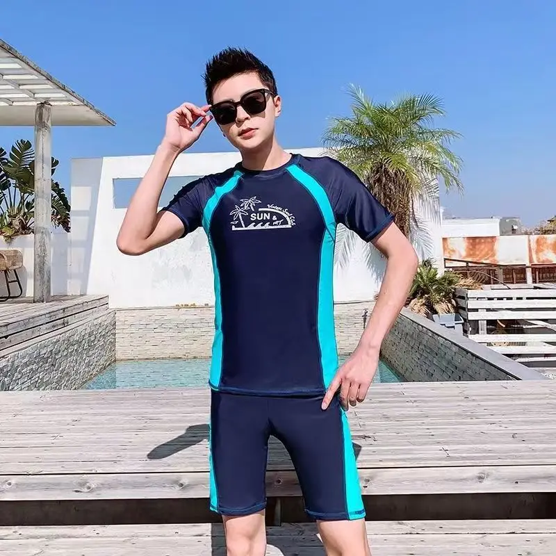

Men's Two-Piece Split Swimwear 2025 - Short Sleeve UV Protection Rash Guard Warm Durable Suit for Surfing Snorkeling-Hot Spring