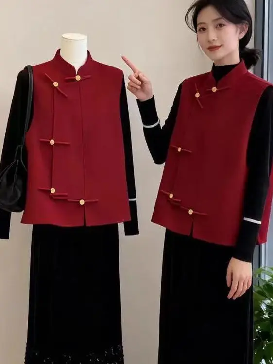 

Ele Lady Sle Thi Woolen Vest 2026 Autumn New Retro Red High Quali Faionable Women's Bal Tank Top