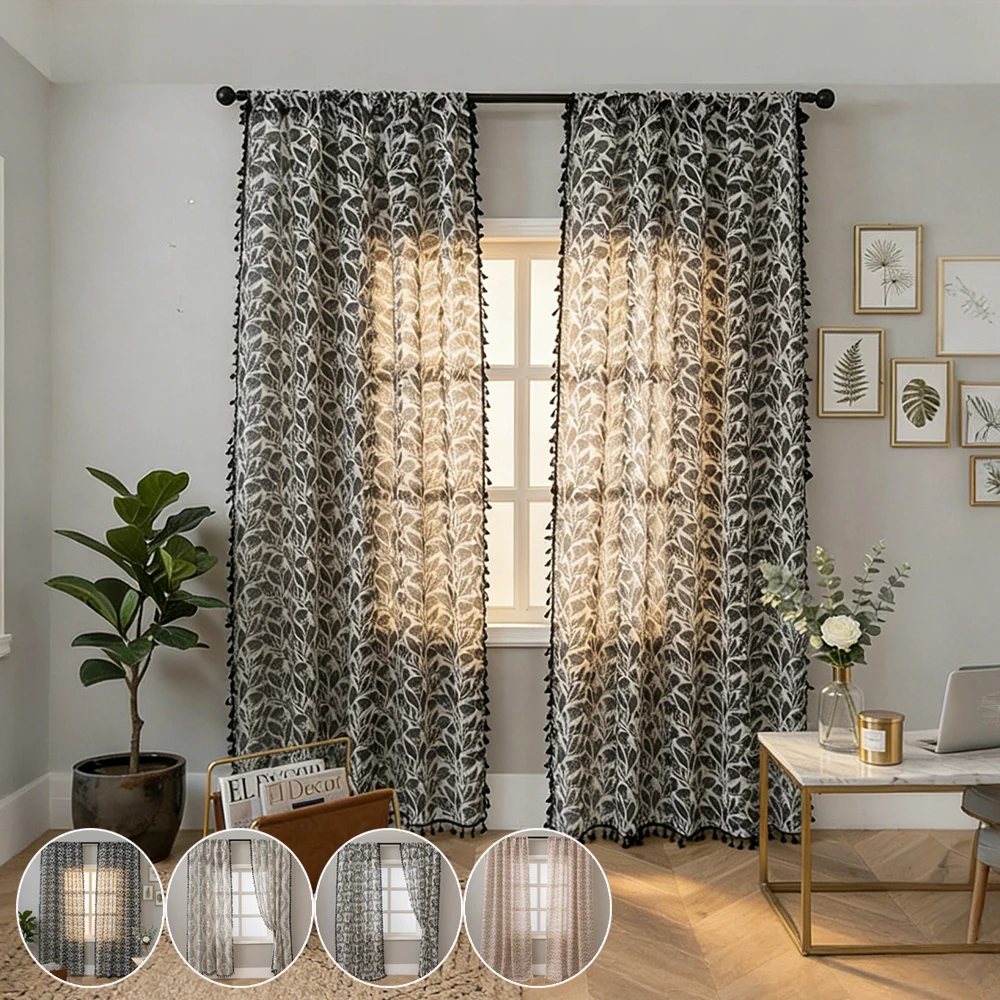 1/2pcs Semi blackout American curtains with Rod Pocket,Flower Window Curtains for Living Room,Bedroom,HomeDecor,Window Screening