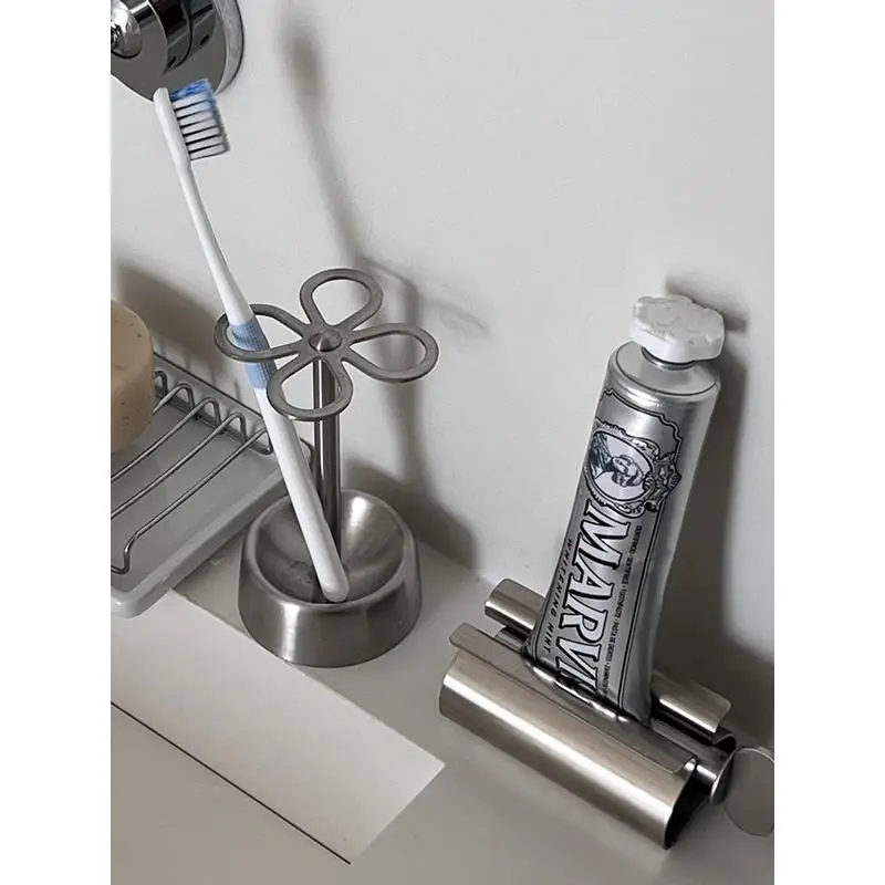 Japanese Style Stainless Steel Toothbrush Holder Simple Creative Bathroom Countertop Storage Toothpaste Squeezer Tool