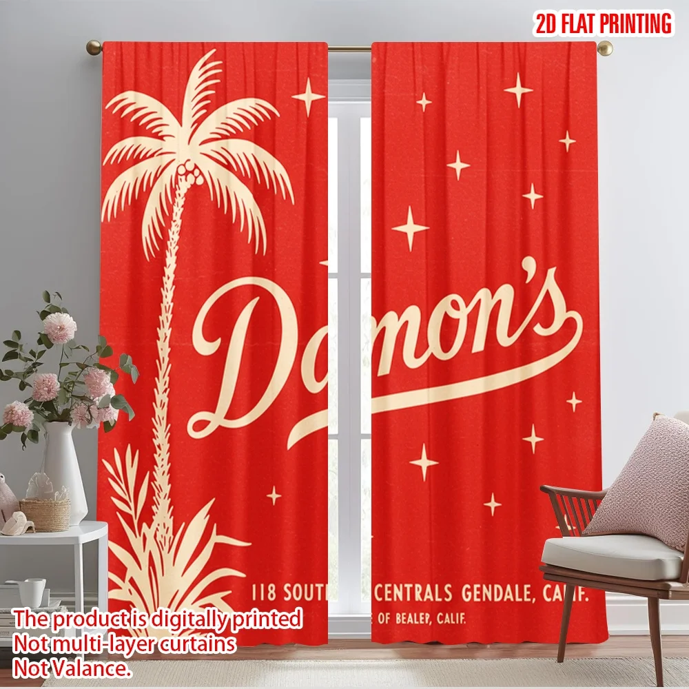 

2pcs 2D flat printing Window Treatment Curtains Vintage Damon's Glendale Palm Polyester Without Electricity Seasonal Party &