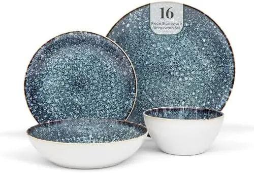 

Larder & Vine 16-Piece Ceramic Dinnerware Set – 4 Settings, Bondi Waters