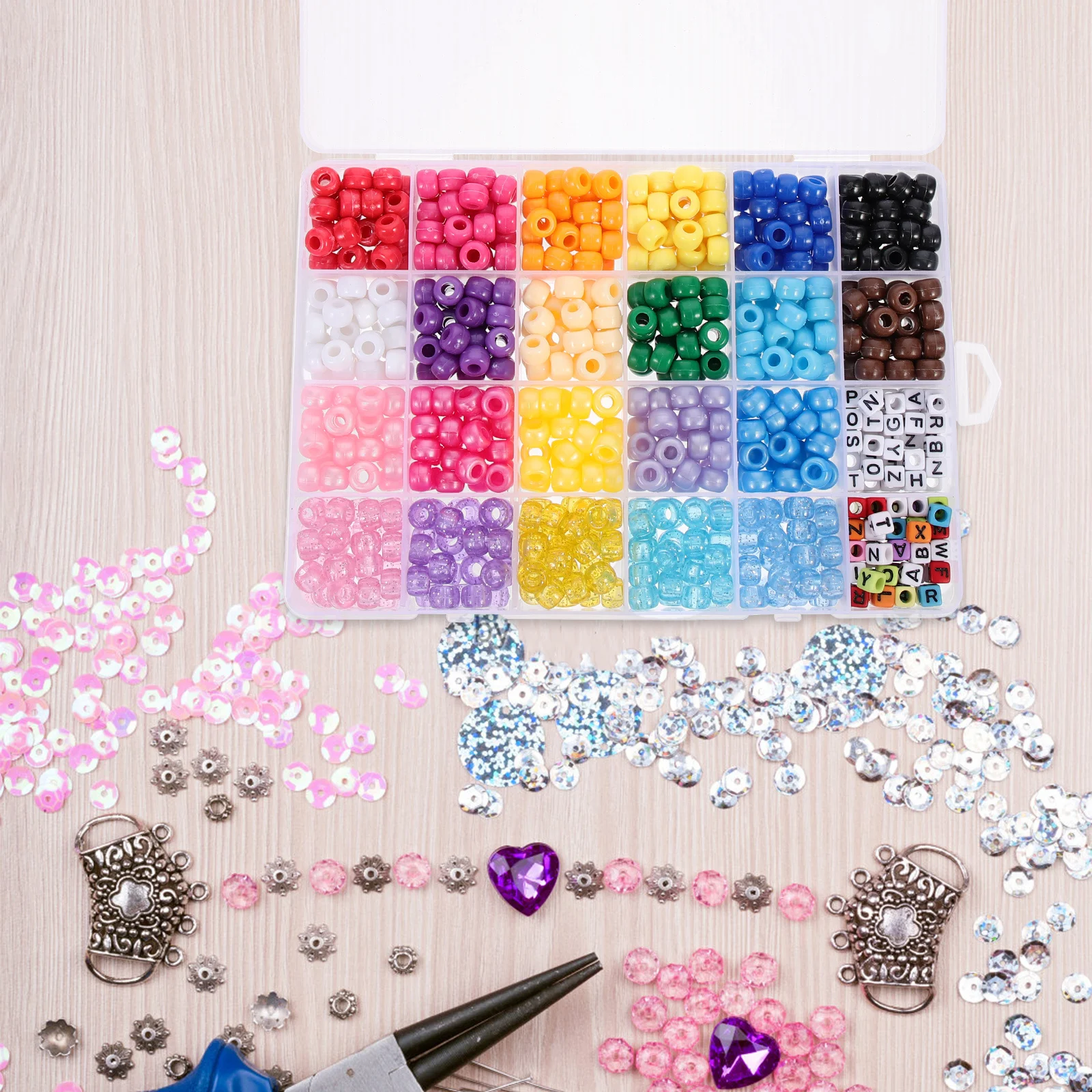 1Set Acrylic Beads Spacer Kit Premium Material DIY Necklace Bracelet Craft Accessories Smooth Surface Rounded Edges Exquisite