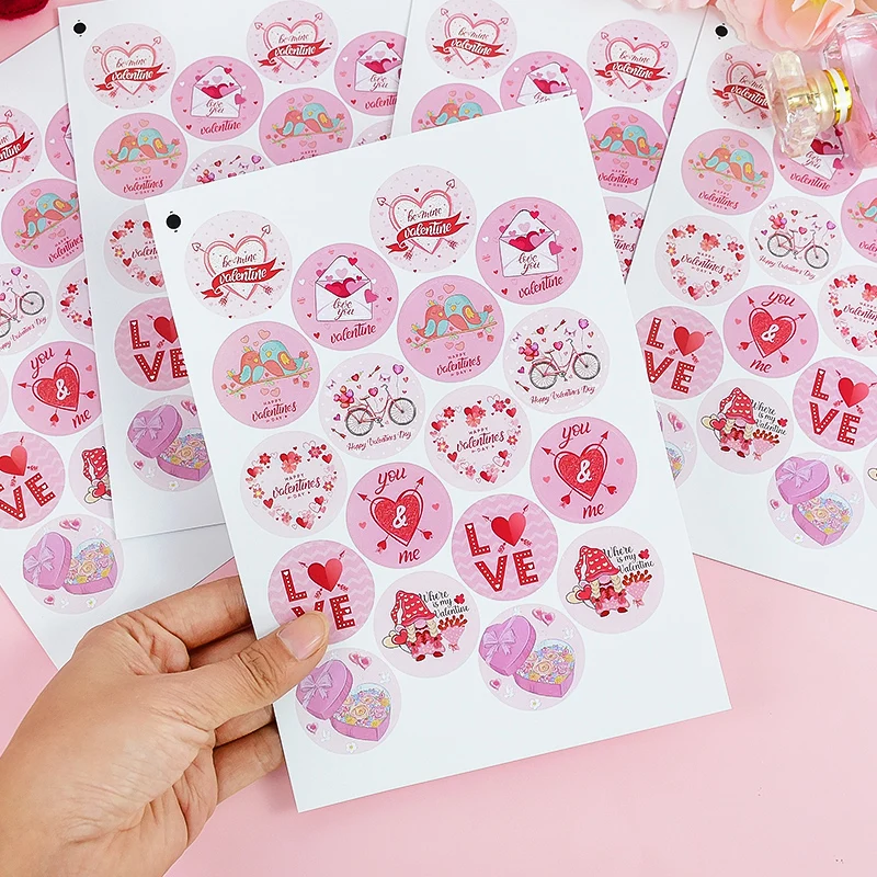 72pcs Pink Love Heart Stickers Valentines Day Gift Box Decoration Labels stickers scrapbooking for Package stationery sticker