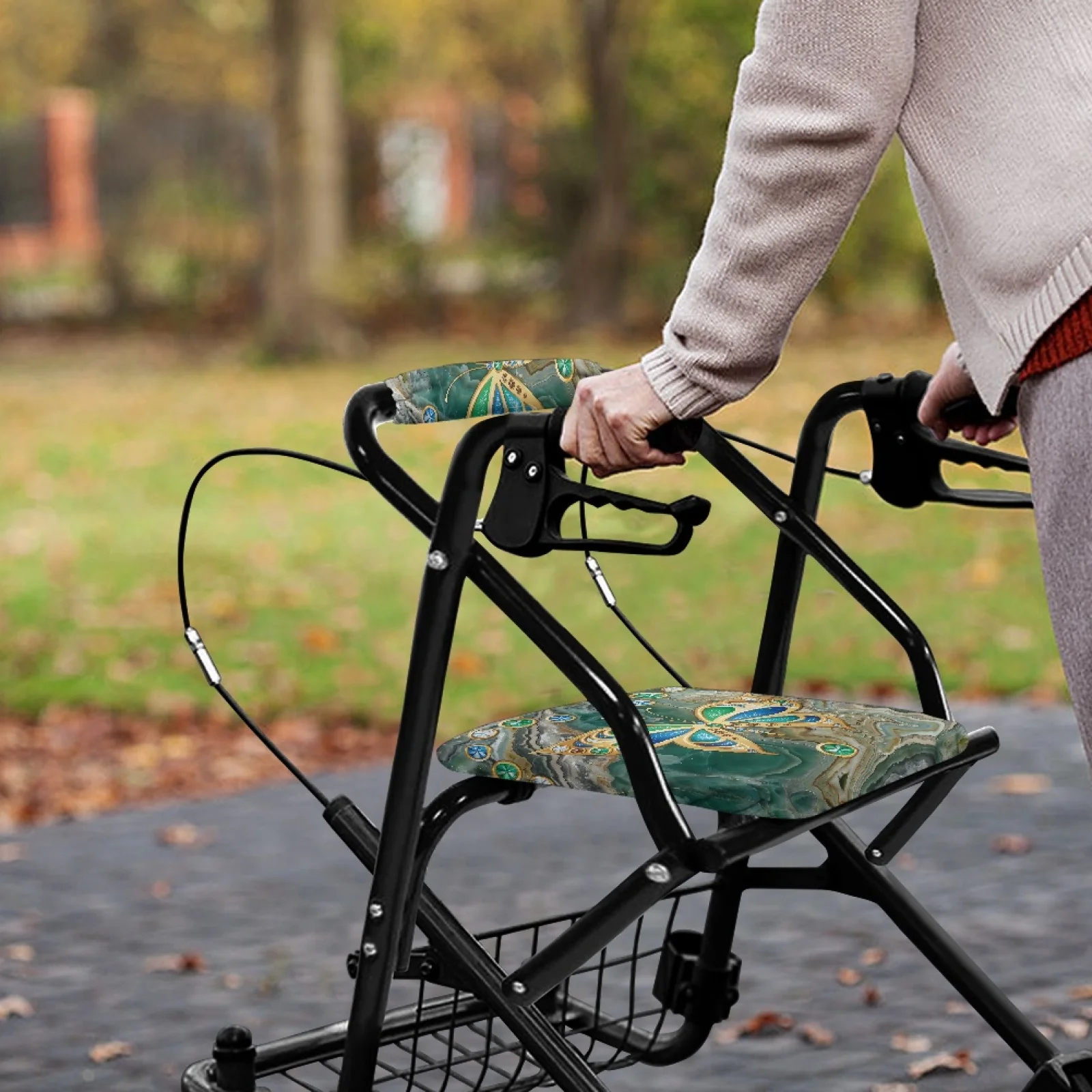 Coloranimal Gemstone Butterfly 2 Pieces Rollator Walker Seat Back Cover Walker Seat Covers for The Elderly Neighborhoods - view 4