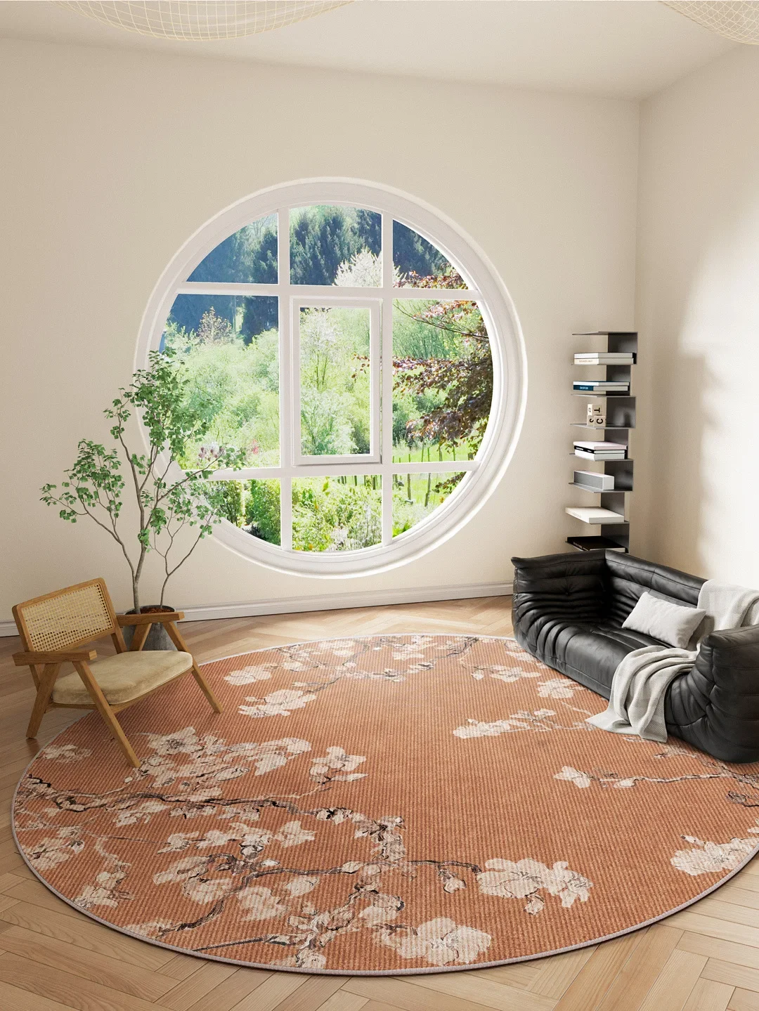 New Chinese Style Round Carpet – Retro Green Floral Rug for Living Room, Bedroom, Sofa, Coffee Table & Study, Thick Floor Mat