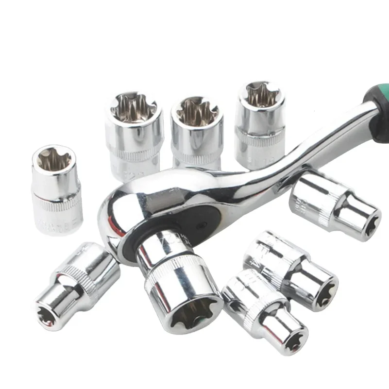 With a Case E4-E24 Star Socket Set 14-Pieces Auto Repair Tools Wrench Head External Torx Socket Set Female E Torx Socket Set