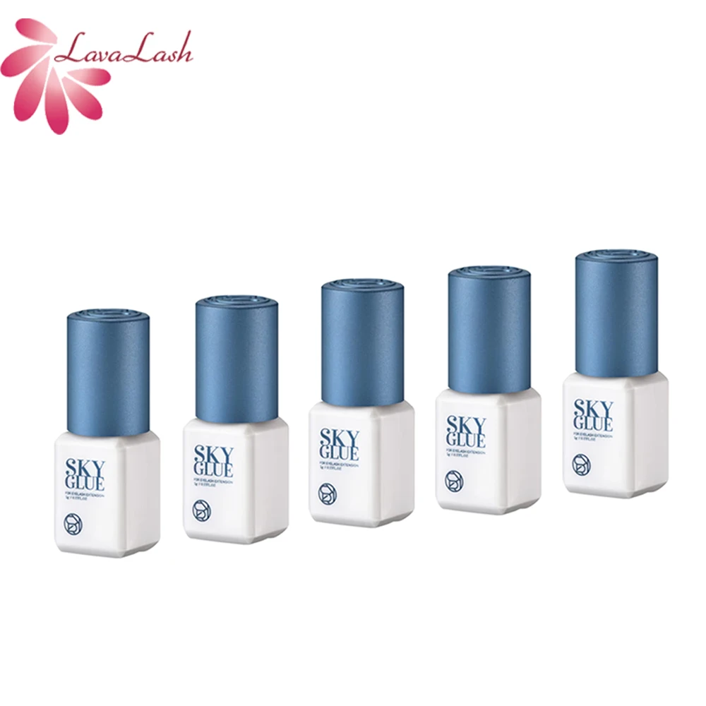 5ml Nuovo pacchetto SKY tappo blu Colla per estensione ciglia Corea Tempo di asciugatura rapida Forte ritenzione adesiva Strumenti per il trucco a lungo termine