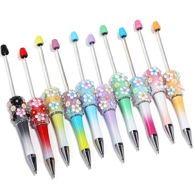 10pcs New Flower Sky Star Sugar Beaded Pen Handmade DIY Beadable Ballpoint  Pens Wholesale Ball Pen School Supplies Stationery