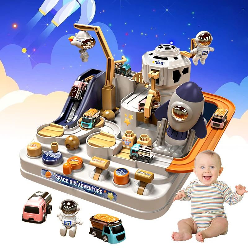Bambini Spazio Razzo Binario Auto Pista Giocattolo Spazio Grande Avventura Auto da corsa meccaniche Giochi da tavolo per bambini Giocattoli educativi Regalo per ragazzo