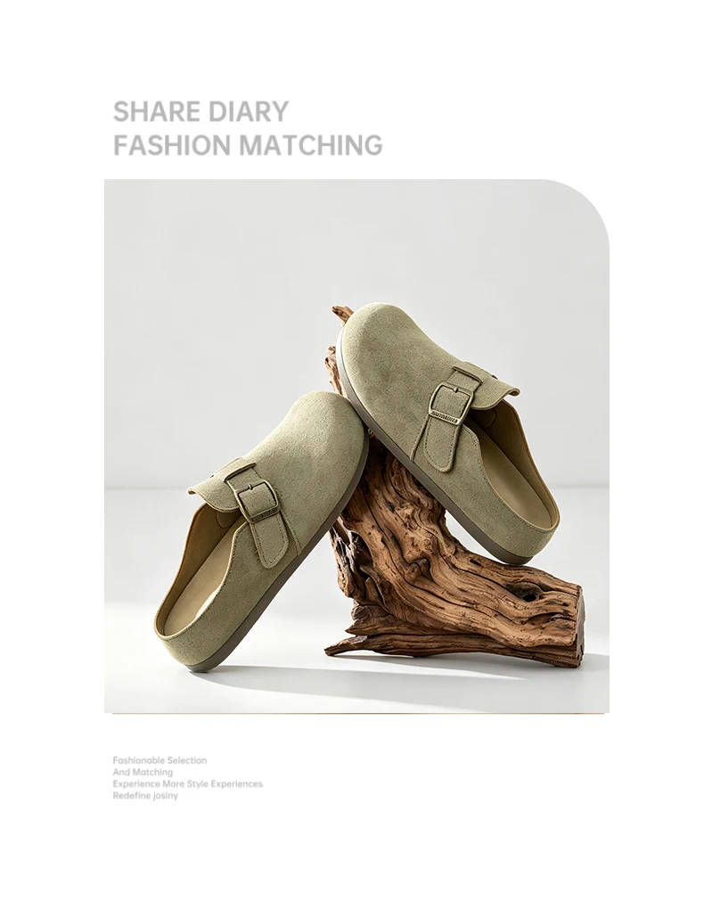 Damen Wildleder-Mules Clogs Retro Metallschnalle Rückenfreie Flache Schuhe Slip-On Birkenstock-Stil Mules für den täglichen Outdoor-Pendelverkehr und Spaziergänge – Detail 8