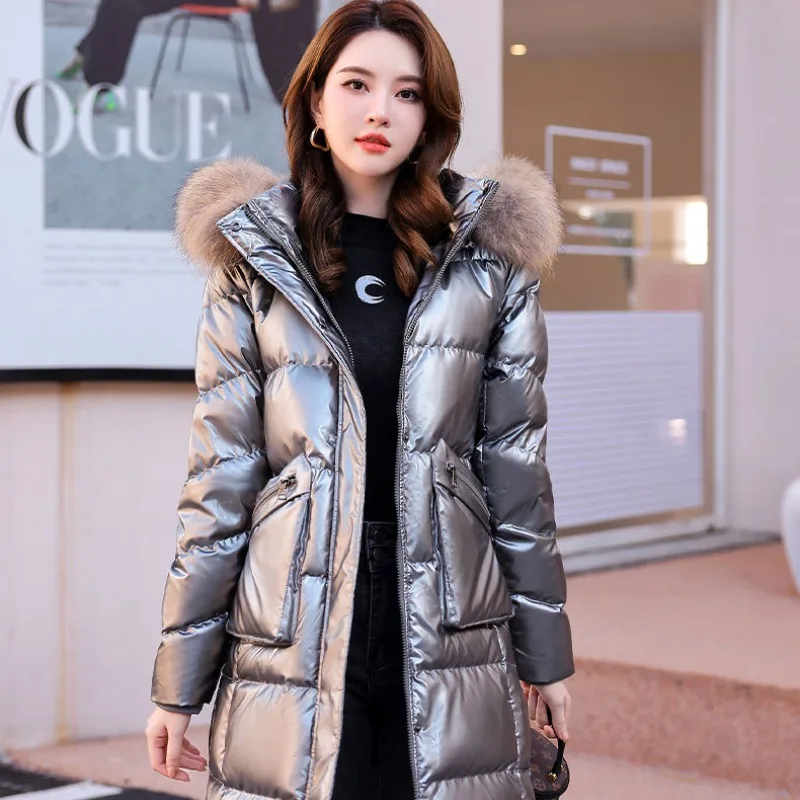 

2023 New Women Down Jacket Winter Coat Female Wash Away Brightening Face Parkas Mid Length Outwear Thicken Hooded Overcoat