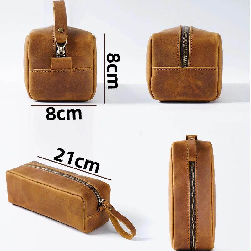 Large Capacity Leather Pencilcase Zipper Stationery Holder Organizer Big Handmade Real Cowhide Pencil Pouch Case School Bags