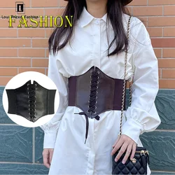 여성용 고딕 PU 가죽 코르셋 벨트, 여성용 신축성 뷔스티에 허리띠, 슬리밍 빈티지 코르셋, 블랙 와이드 벨트, 패션