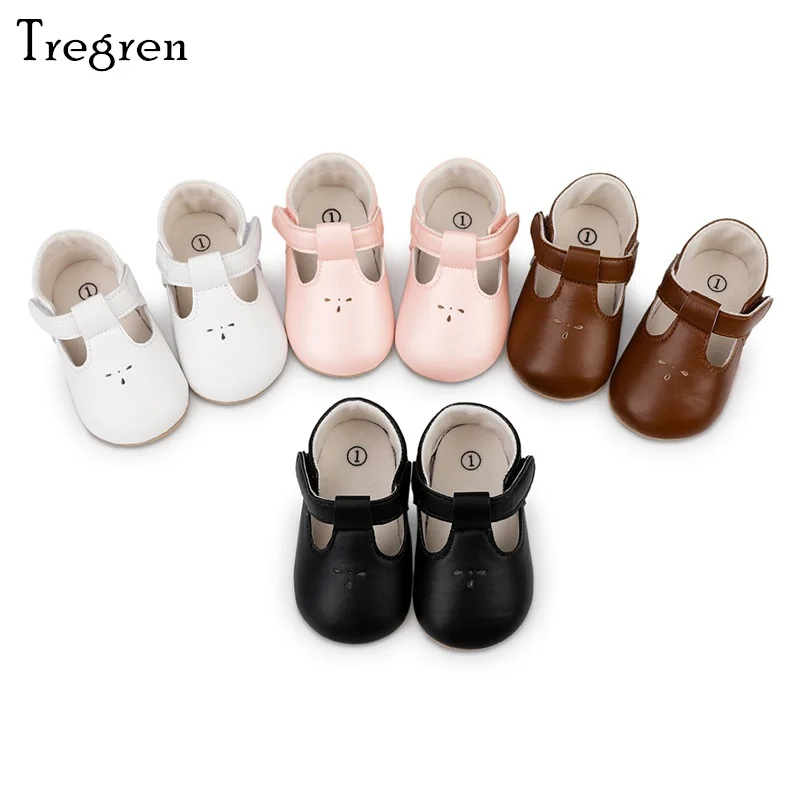 Tregren-zapatos de princesa para niña recién nacida, zapatillas planas antideslizantes de goma PU para cuna, primeros pasos, 0 a 18M