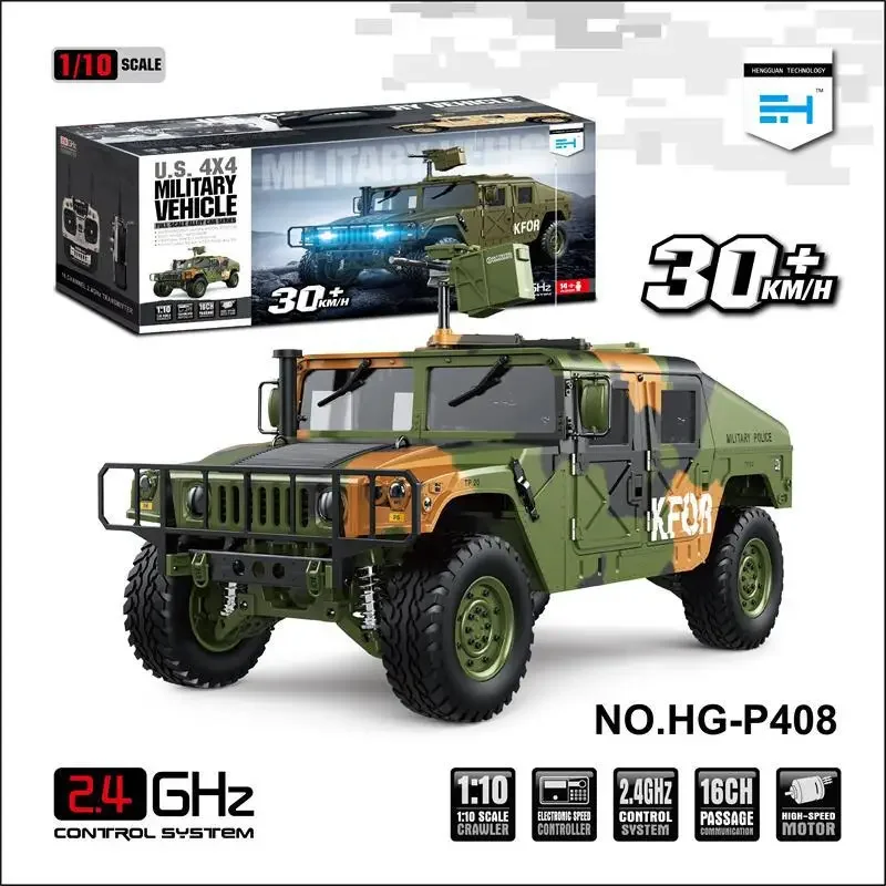 Modèle de voiture de simulation de camion RC pour adultes et enfants, voiture télécommandée, véhicule tout-terrain américain Hummer Inoler, cadeaux jouets, RS, HG P408, 1/10