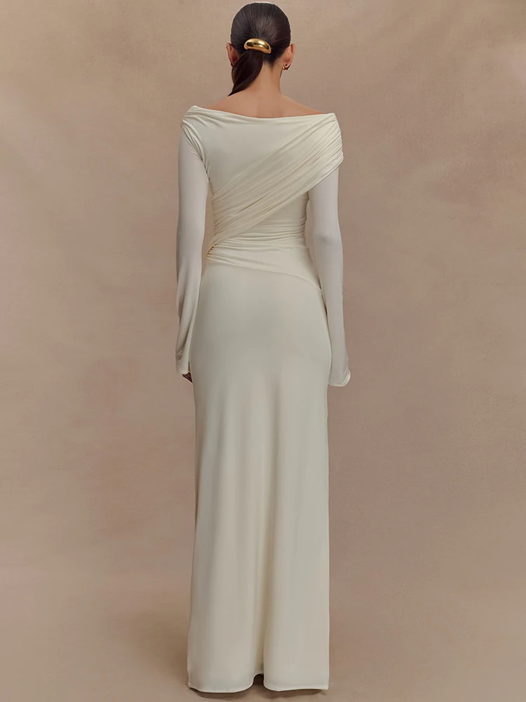 فستان ماكسي مثير للخريف بياقة على شكل V وأكمام طويلة من Mozision للنساء، فساتين طويلة أنيقة بخصر عالٍ مكشكشة #3