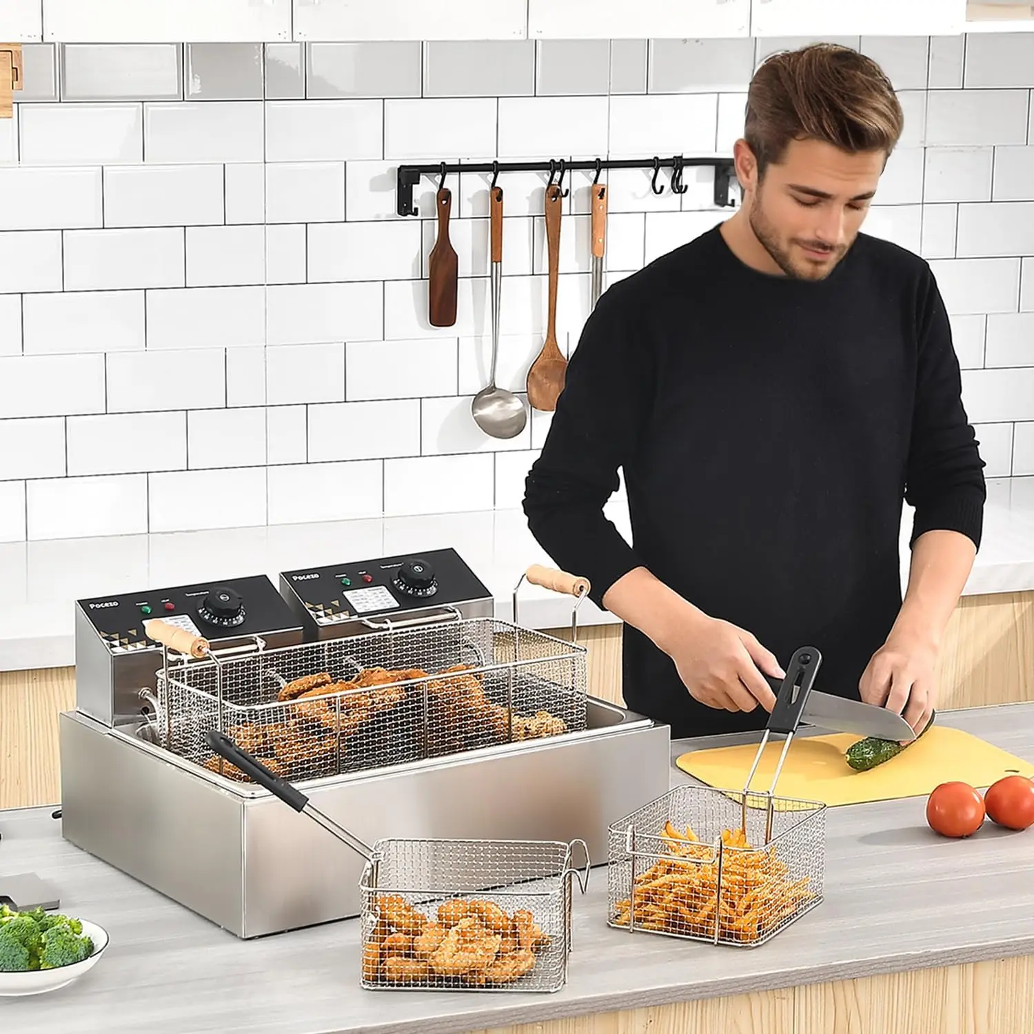 

Electric Deep Fryer 22.6L/24QT Stainless Steel Large Capacity Commercial Fryer with Basket, 3400W 110V Countertop Deep Fryer