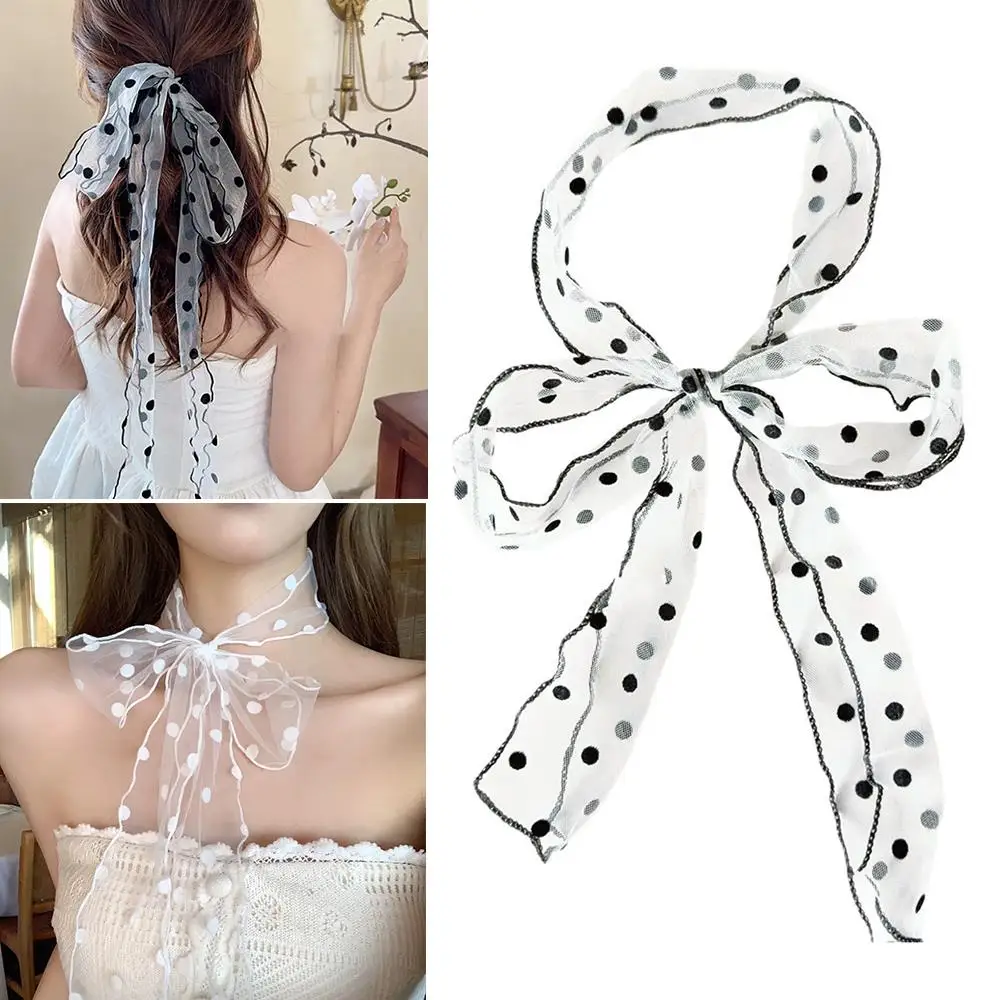 

Organza Headscarf Printed Thin Scarf Headband Long Neckerchief Ribbon Headband Hair Scarf Decorative Lace Mesh Polka Dot Scarf
