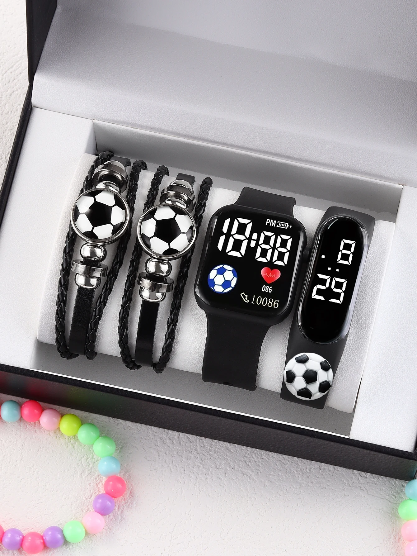 Sport per il tempo libero Orologio elettronico in silicone ovale rettangolare Wind con bracciale in pelle da calcio Set regalo Euro Football