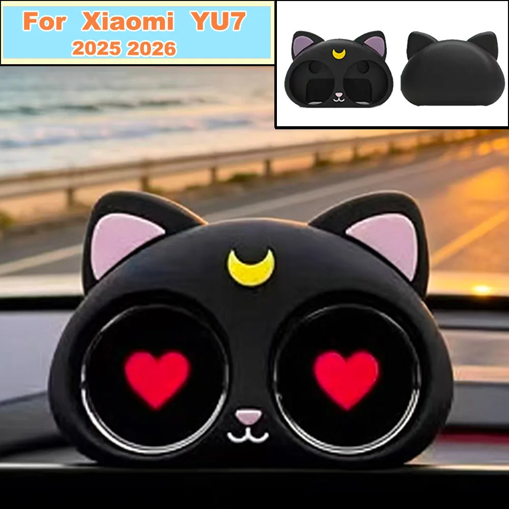 Cute Cat Double Screen Ornament For Xiaomi YU7 2025 2026 Creative Dashboard Gauge Protective Cover Cartoon Car Interior