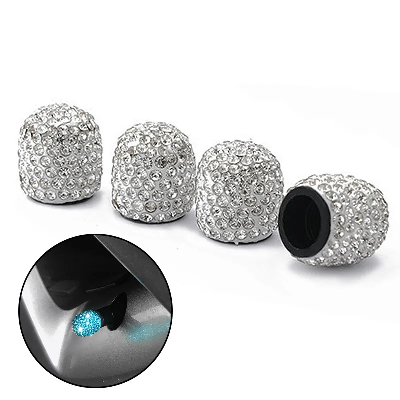 4 Uds. Tapas de válvula de neumático de coche de diamante brillante Rhinestone Universal Auto Diamond Bling tapas de vástago de válvula a prueba de polvo accesorios de coche