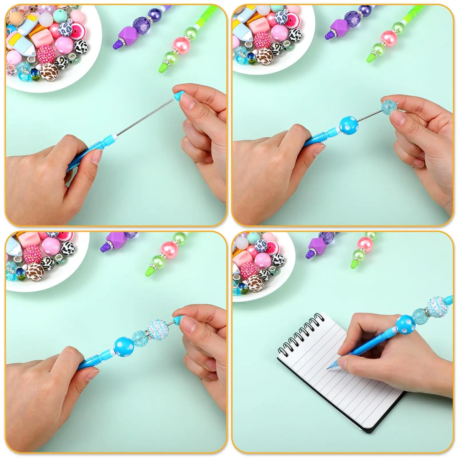 100Pcs Beaded Pencil for Students Non Sharpening Pencil 0.5 Non Refilling Beadable Automatic Cute Writing Pencil Wholesale