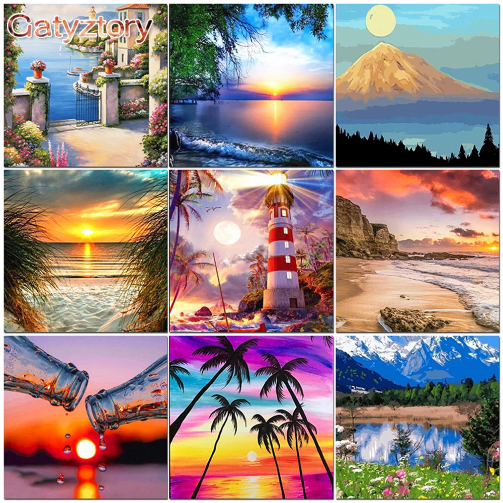 

GATYZTORY DIY Oil Painting By Numbers Sunset Landscape For Adults Acrylic Paint Kits Pictures By Numbers Wall Art Home Decor New