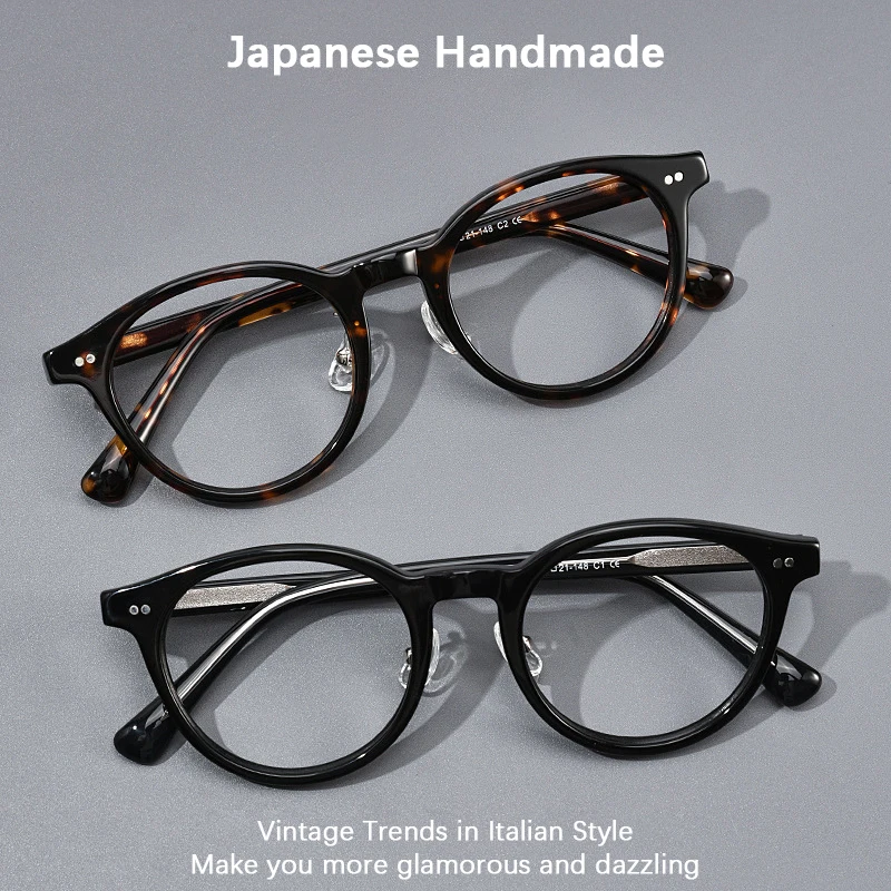 2024 Vintage Round Acetate Glasses Frame Men Retro Trending Decorative Eyeglasses Frame Women Luxury Brand Fashionable  Eyewear